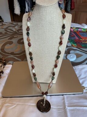 Multicolor Acrylic Stone Pendant Necklace with Silver tone beads